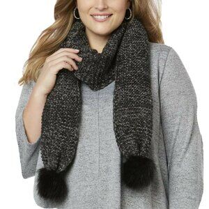 Winter Scarf with Faux Fur Pom Poms Gray Knit Catherines
